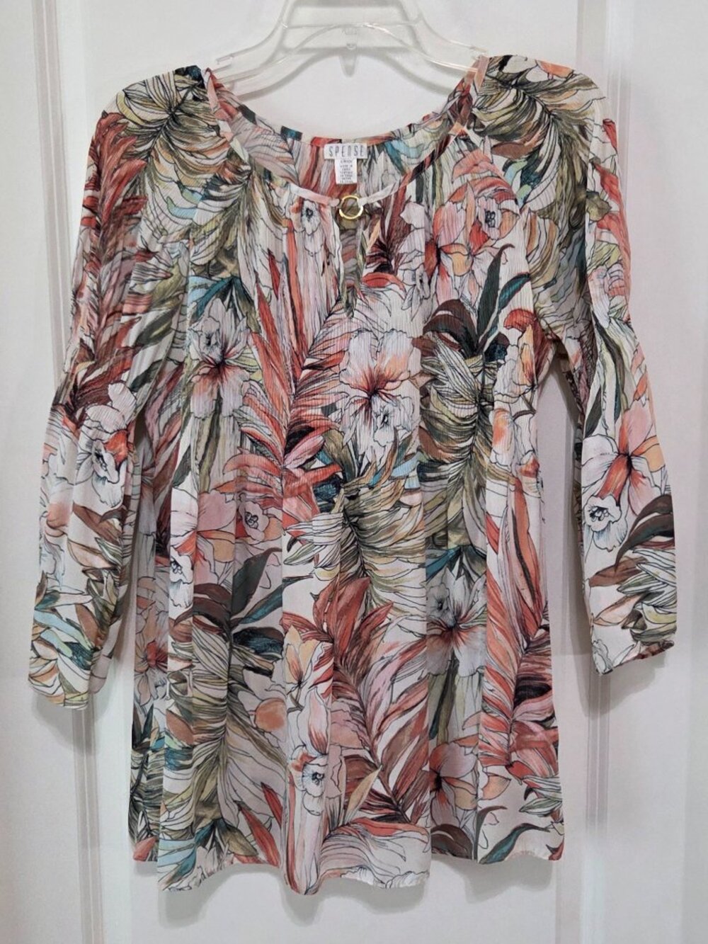 Spense Pleated Tropical Print Tunic Top, S